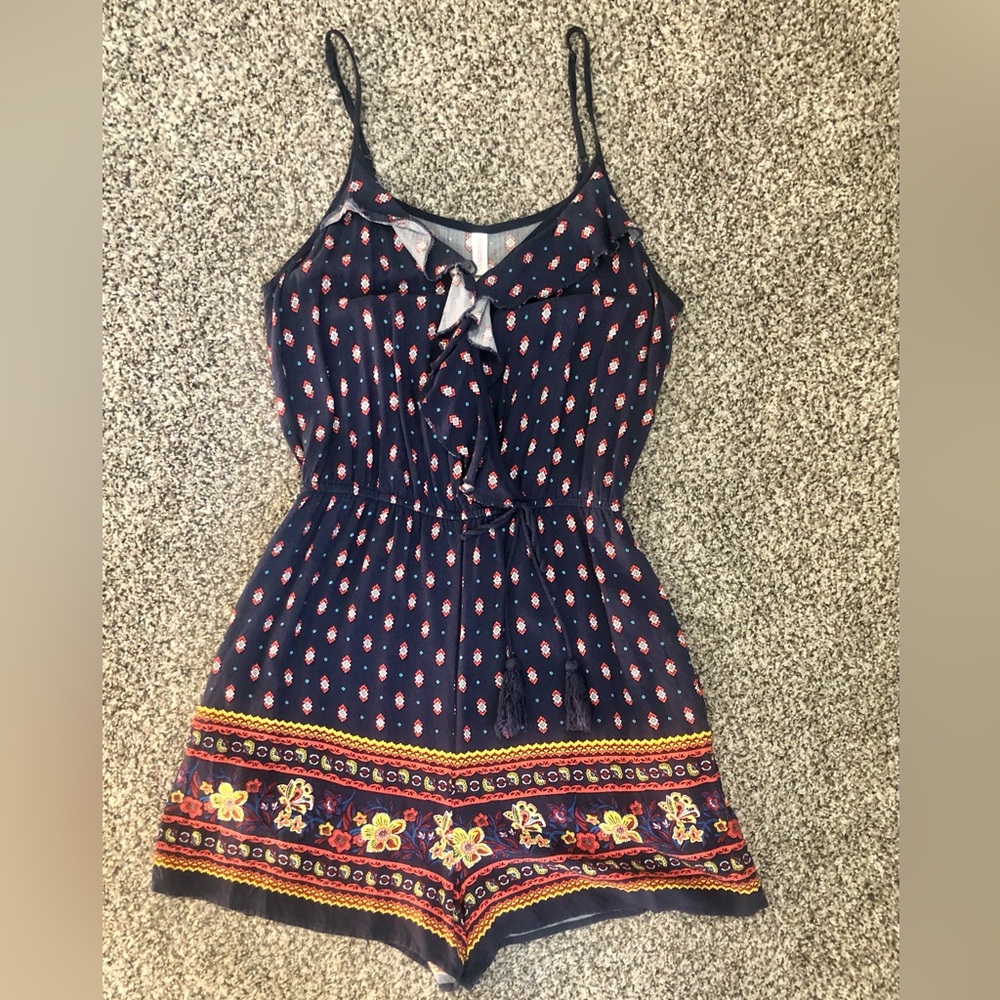 Navy/Red/Gold/Blue Paisley Floral Printed Sleeveless Romper